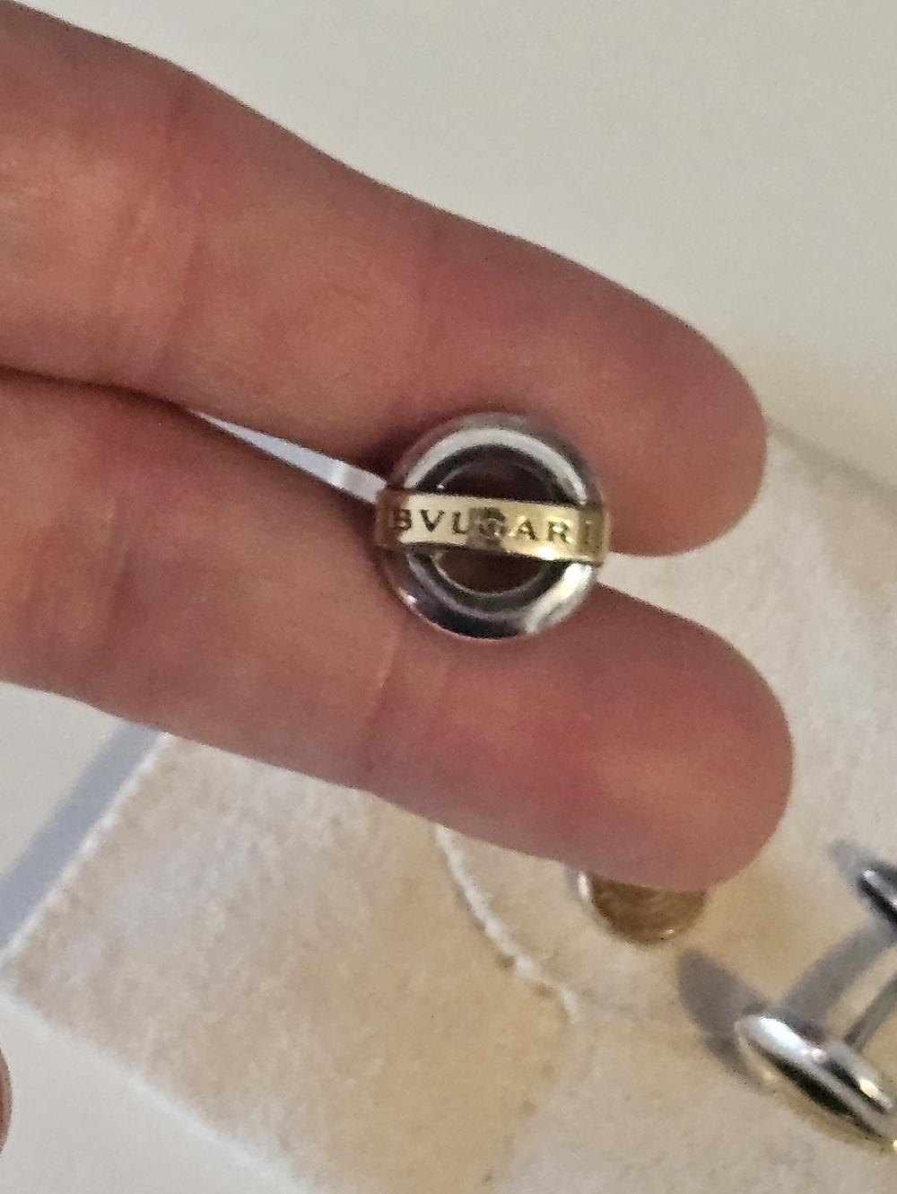 Authentic Bulgari Bvlgari Two-Tone 750 18k Gold & Sterling Silver Cufflinks - Picture 3 of 8